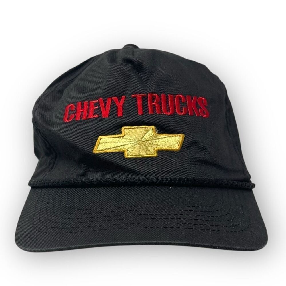Chevy Trucks Vintage Hat Cap YoungAn Black Embroidered Red Yellow SnapBack OSFM